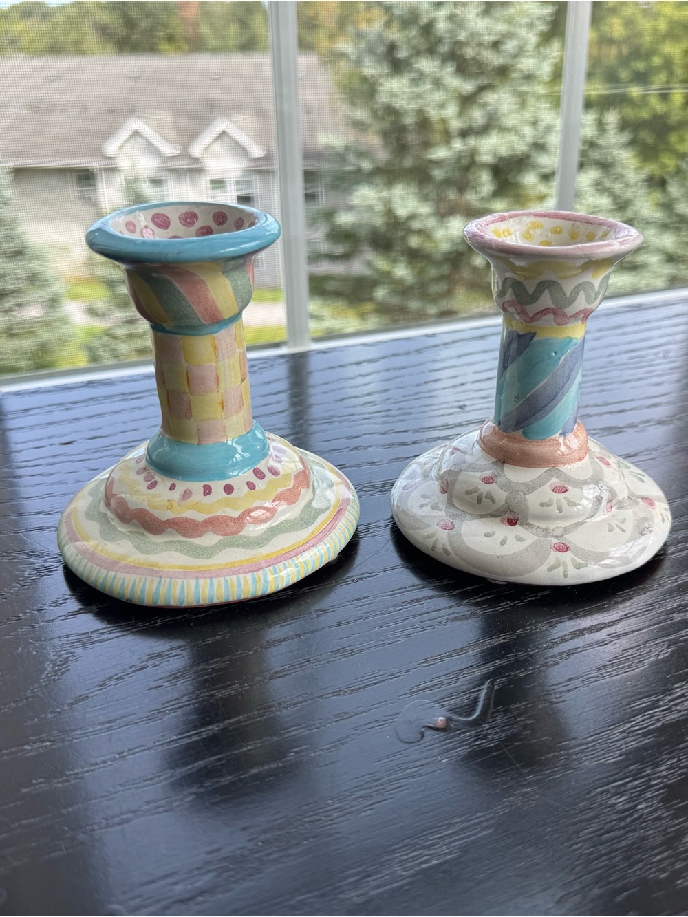Mackenzie Childs Ceramic Candle Holders - Set of 2